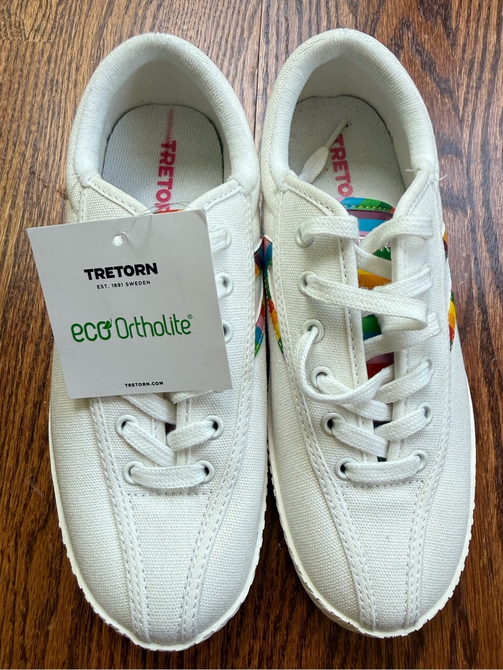 NEW Tretorn White Nylite Plus Rainbow Canvas Sneakers Women’s Sz 6 - Picture 3 of 11